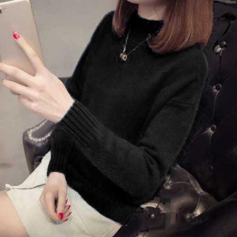 Женский свитер водолазка пуловер корейская версия свободная короткая студенческая рубашка свободный универсальный свитер XXXL 2100₽