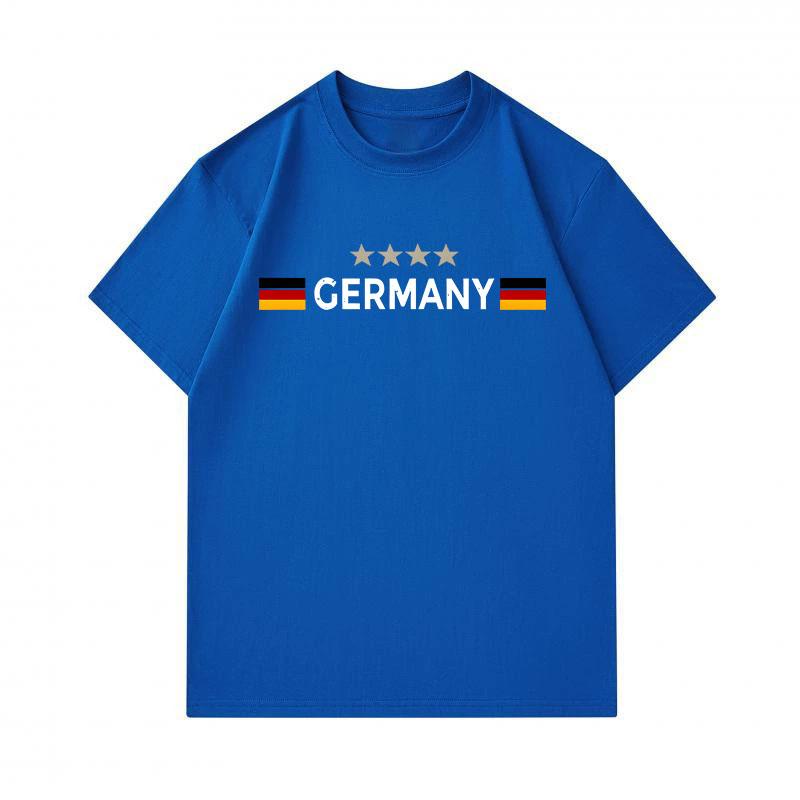 Men's 100% Cotton Round Neck Short Sleeve T-Shirt, Germany Flag 4 Stars Print Casual Comfortable Tee for Daily Patriotic Sports Wear