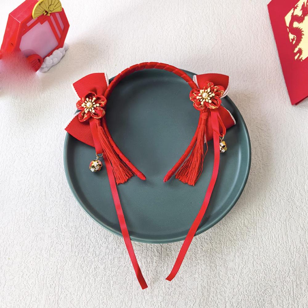 

Red Chinese New Year Headband Flower Hanfu Hairband Lovely Crown Headwear Baby Style D