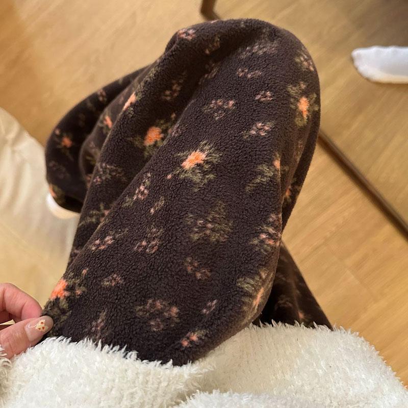 Hosen für Damen Übergröße Verdickt Dehnbar Elastisch Hoher Bund Lange Hosen Fleece Lässig Weiter Beinschnitt Pyjamahose