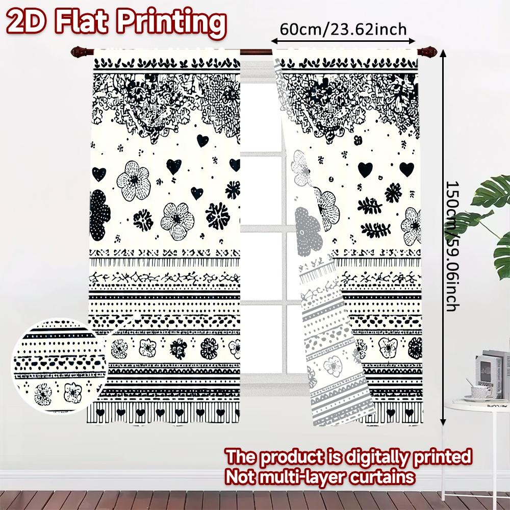 Set Of 2 Flat Printing Curtains Without Rod Geometric Lines Shapes Easter Holiday Semi Festive Curtain With Light Filtering Polyester