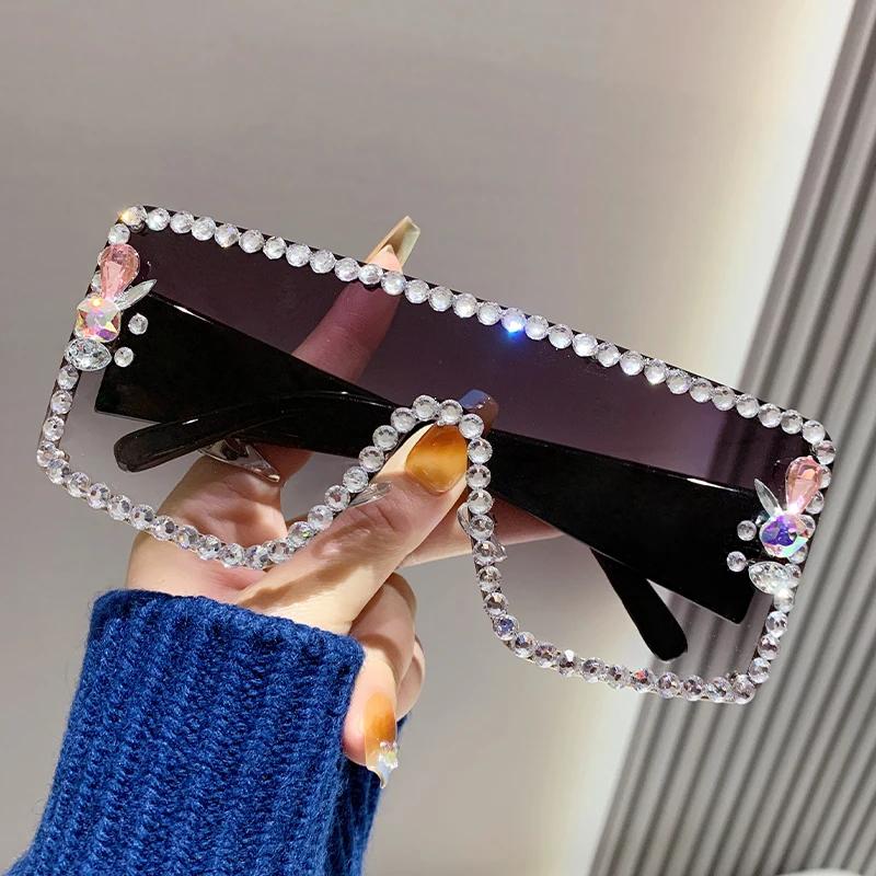 

Солнцезащитные очки с крупной оправой, инкрустированные бриллиантами, женские очки с защитой от ультрафиолета, цельные солнцезащитные очки, очки со стразами 90165-1