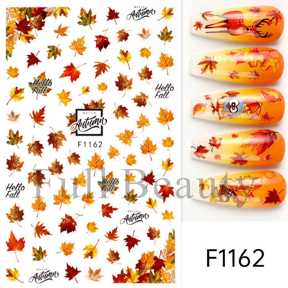 Nail Art Stickers Autumn Thanksgiving Maple Leaf Harvest Mushroom Hazelnut Honey Yellow Leaf Nail Stickers