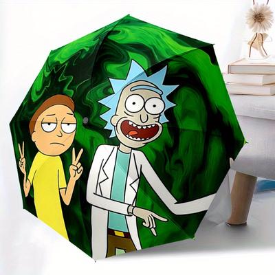 1 Adet Rick "Morty" Rüzgar Geçirmez Otomatik Rüzgar Geçirmez Şemsiye, Kadın/Erkek İçin Hafif, Mükemmel Yılbaşı Hediyesi
