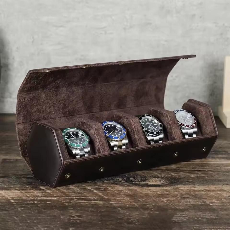 Vintage Genuine Leather Watch Roll Box 1/2/3/4/6/8 Grids Watch Travel Case Organizers Display Holder Men Women Watches Jewelry