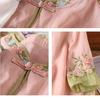 Women's Chinese Floral Embroidered Blouse: Loose Fit, Three-Quarter Sleeve, Contrast Color, Lapel-Style Tea Dress
