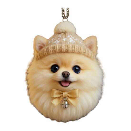 Pompon Haustier Ornament 2D Acryl Niedlicher Hund Weihnachtsschmuck Cartoon Fellförmiges Haustier Weihnachtsbaum Hängedekor für Feiertags-Partyzubehör