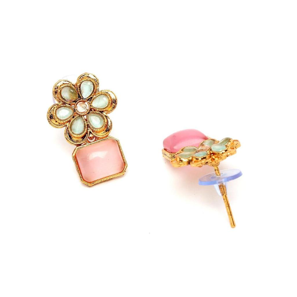 Vergoldetes Halsband-Set mit mehrfarbigem AD-Stein und Ohrringen | Schmuckset für Damen