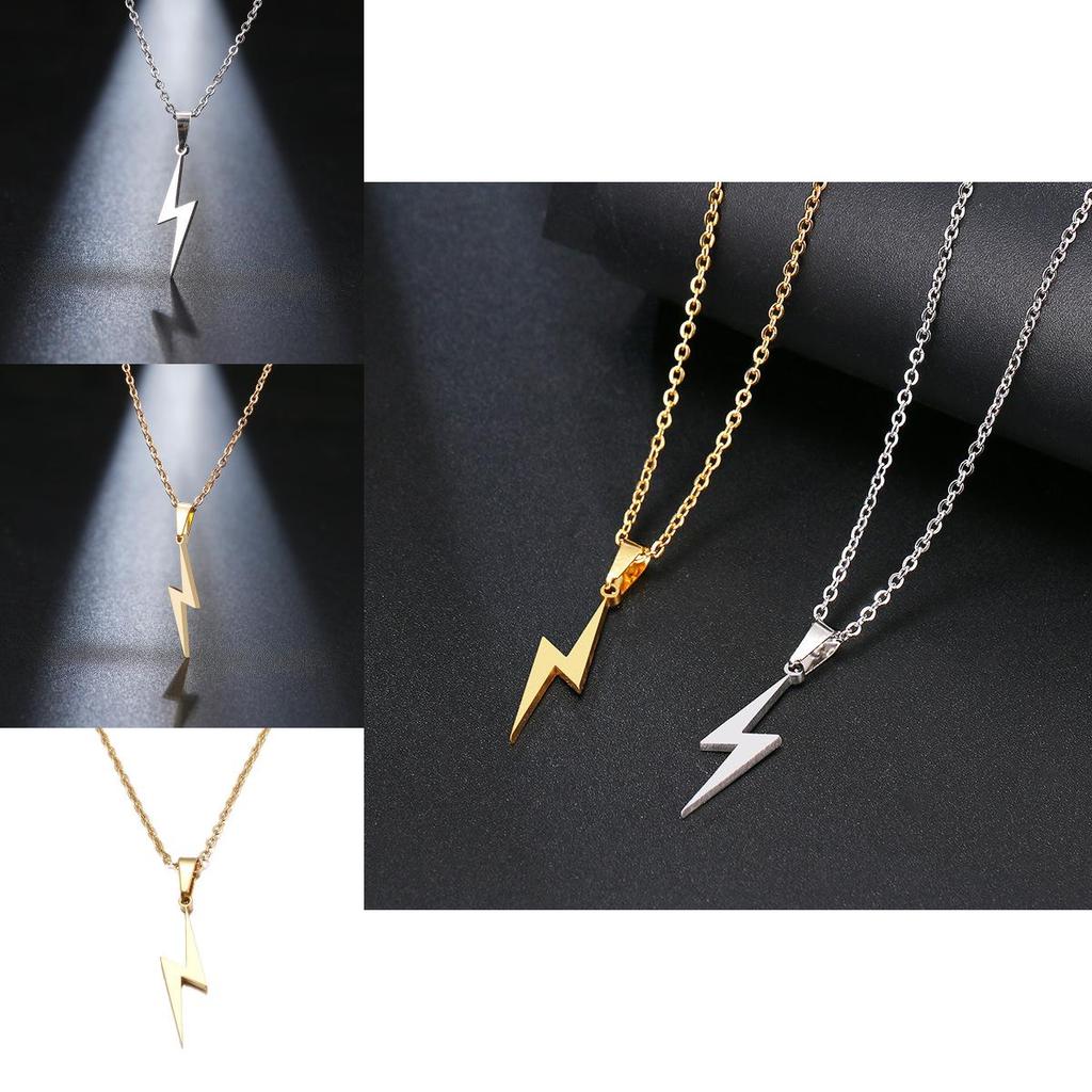 Trendy Stainless Steel Lightning Pendant Necklace For Men And Women With Electroplate Coating For Daily Use