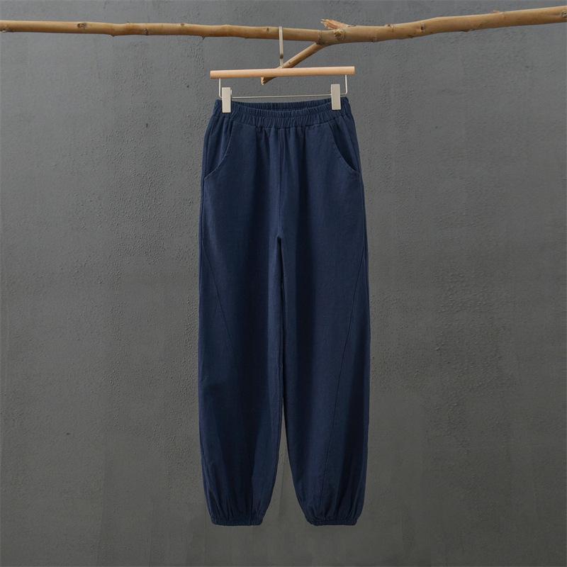 Damen Retro Ramie Baumwolle Leinen Yoga Laternenhose - Sandgewaschen, Zen Meditation Stil