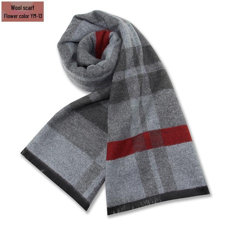 Męski szalik zimowy w czystą szarość w kratę, mieszanka wełny - gruby i ciepły