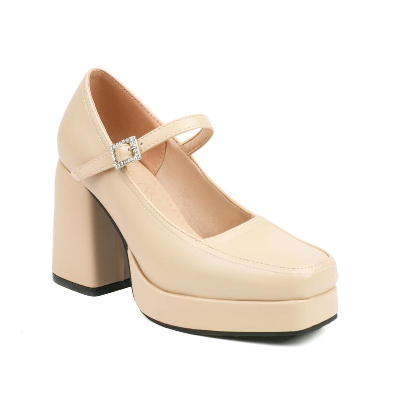 

Черно-белые женские туфли-лодочки на каблуке Мэри Джейн Обувь Платформа Элегантный Панк Высокий каблук Женская Рабочая Вечеринка Свадебная Обувь 2024 Весна 39 абрикосовый