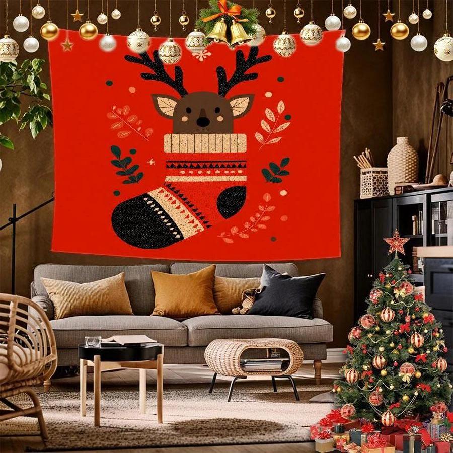 Deer Christmas Tapestry Background Cloth Hanging Cloth Bedroom Bedside Decorative Wall Cloth Rental Dormitory Tapestry