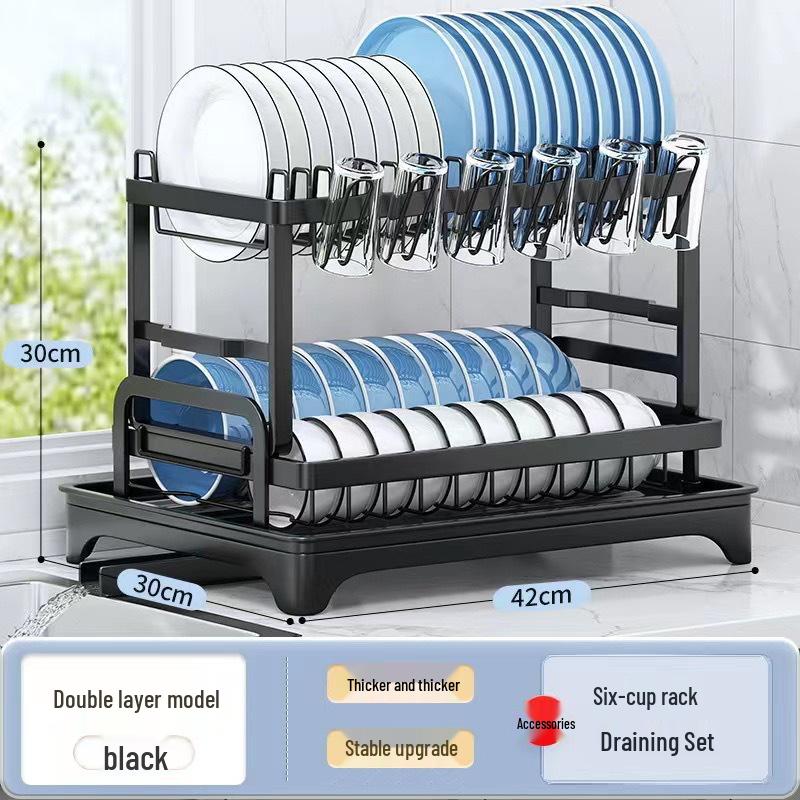 Multifunctional Kitchen Dish and Bowl Organizer Rack with Draining and Chopstick Storage