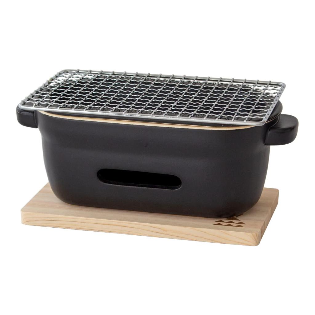 Kamoshika Douguten Ceramic Charcoal Stove, Black, with Rack and Base, Water Stove, Tabletop, Ceramic, Banko Ware, Made In Japan