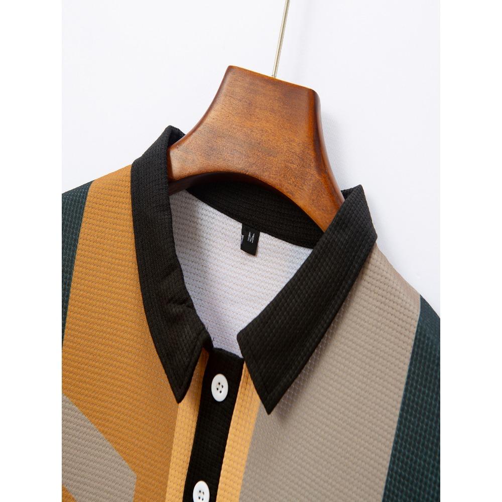 Striped Printed Top Men's Lapel Short Sleeved Polo Shirt