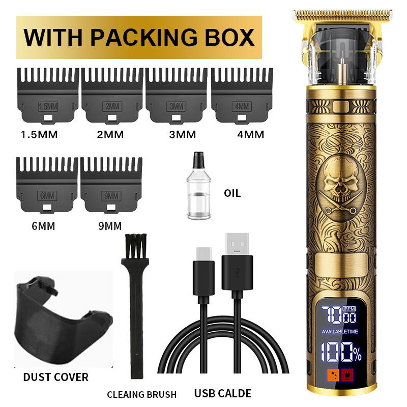 New Hair Clipper LCD Digital Display Household Hair Clipper Retro Oil Head Electric Clipper T9 Buddha Head Carving Small Clipper