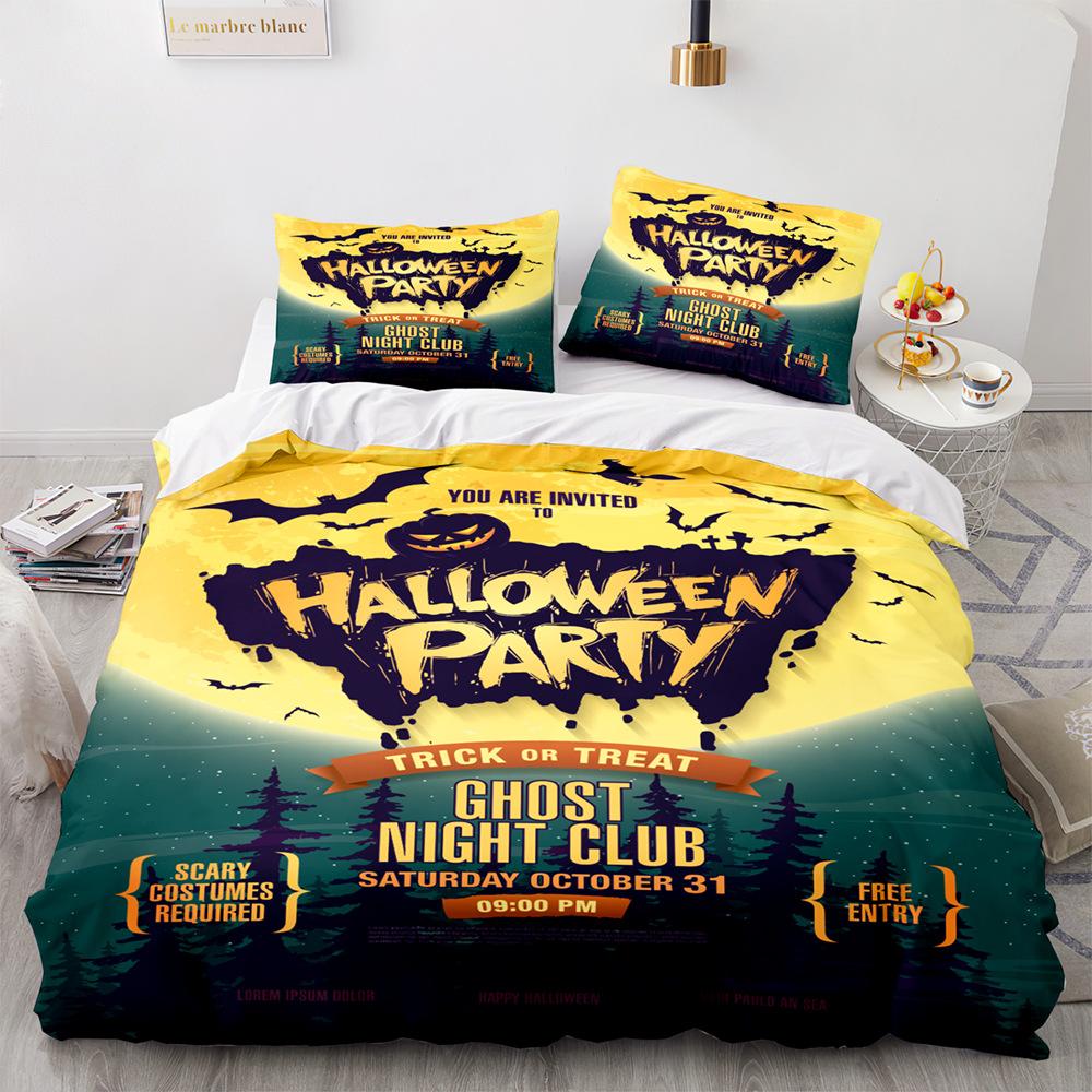 Home Bedding Single Double Bed Full Size Halloween Printed Pillowcase and Quilt Cover 2-3 Pieces of Microfiber Comfortable Quilt Cover