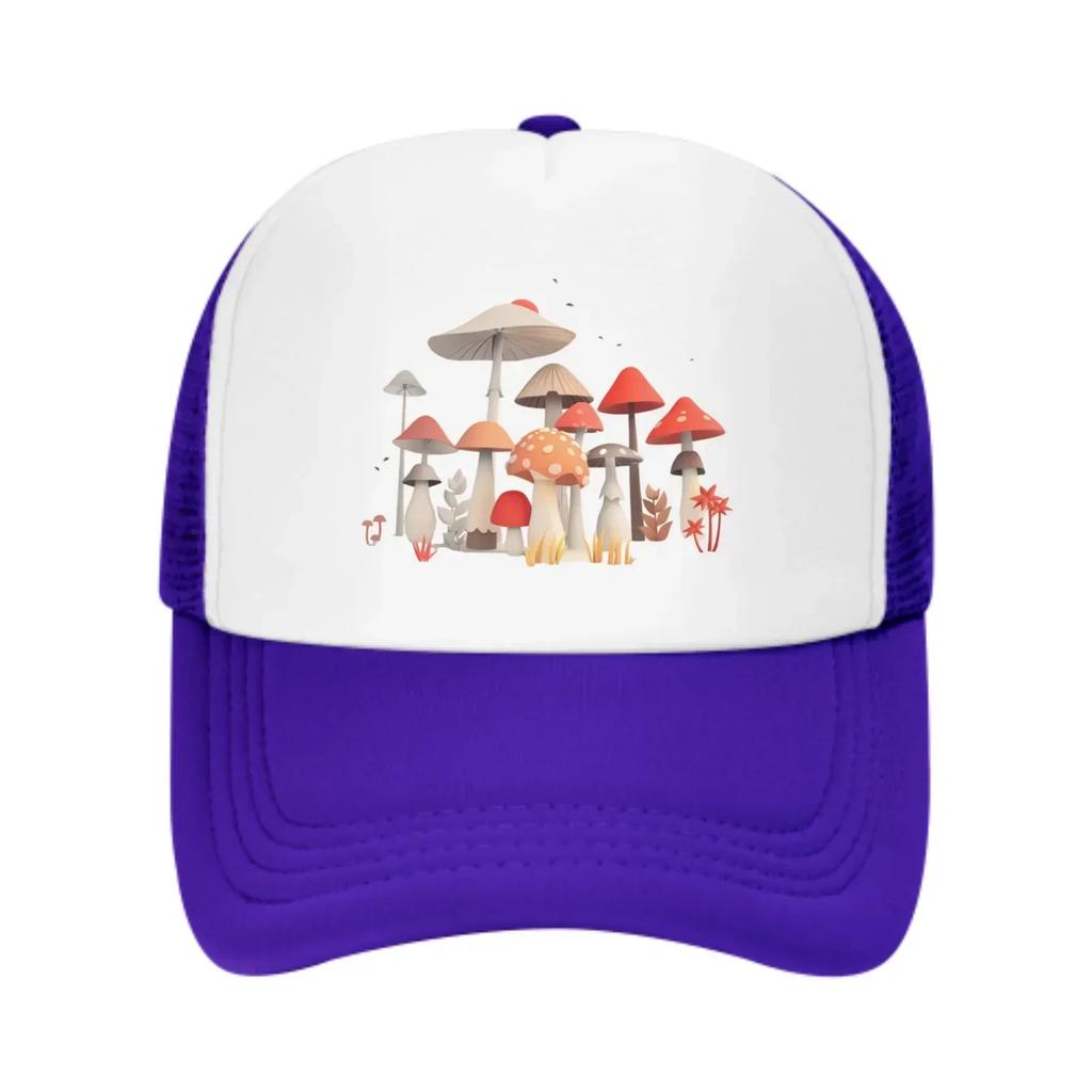 Mushroom Print Mesh Trucker Hat Adjustable Cotton Casual Baseball Cap for Outdoor Travel