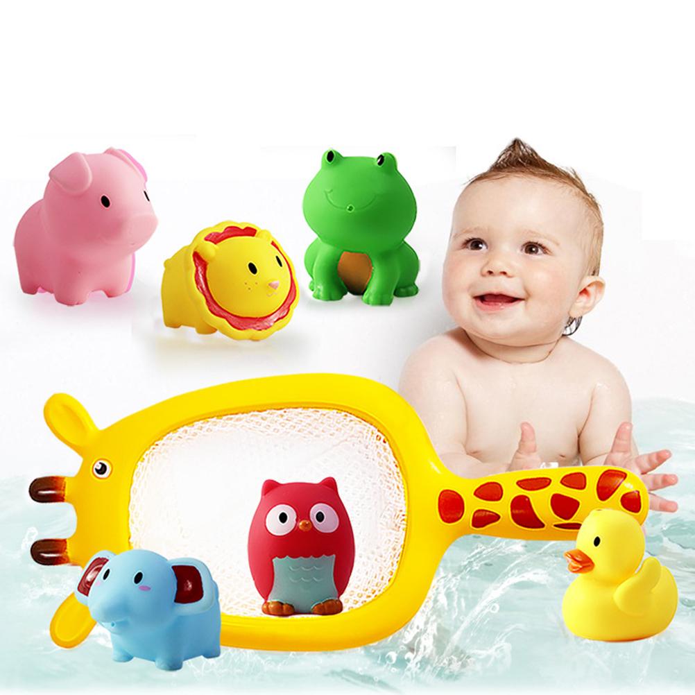 7 Pcs/Set Cute Animals Kids Fishing Net Bath Toys Baby Bath Toys Children Bathtime Fishing Water Play Toys