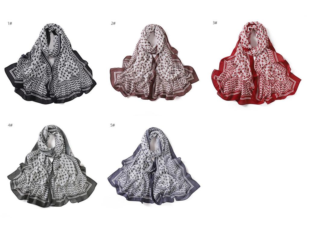 Arabic Pearl Chiffon Desert Hijab: Long Printed Silk Scarf & Sunscreen Headscarf