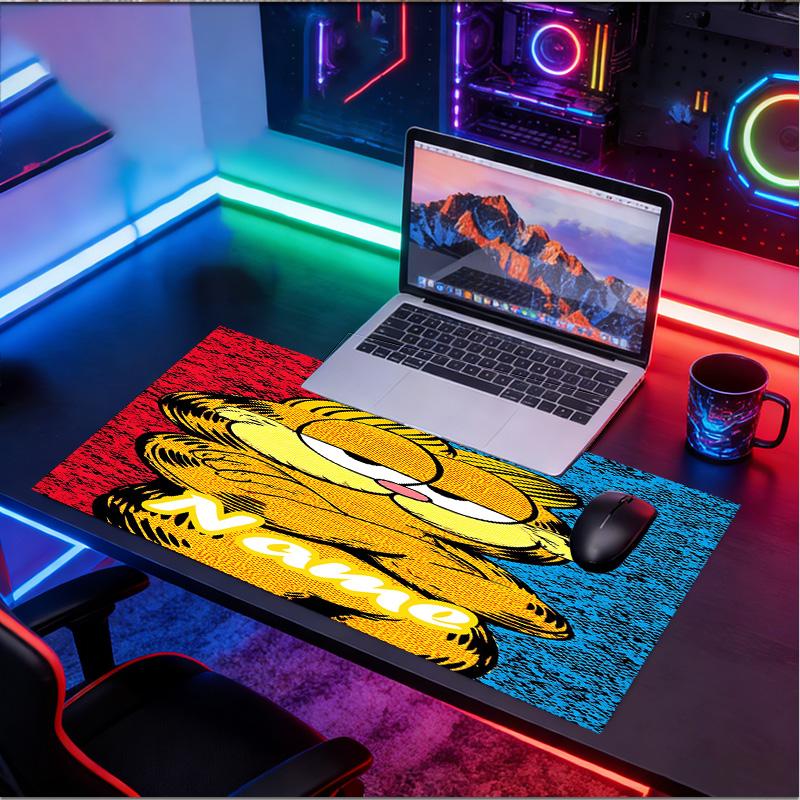 Custom Name Personalized Garfield Pattern Mousepad, Laptop PC Desk Mat, Decorative Desk Mat for Home Keyboard Pad Gift