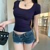 Dámské letní žebrované bodycon tričko s U výstřihem