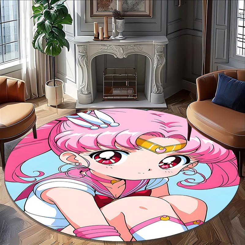 1pc Sailor Moon Carpet, Round Rug, Comfortable, Suitable for Entryways, Living Rooms, Office, And Bedrooms, Christmas Decoration