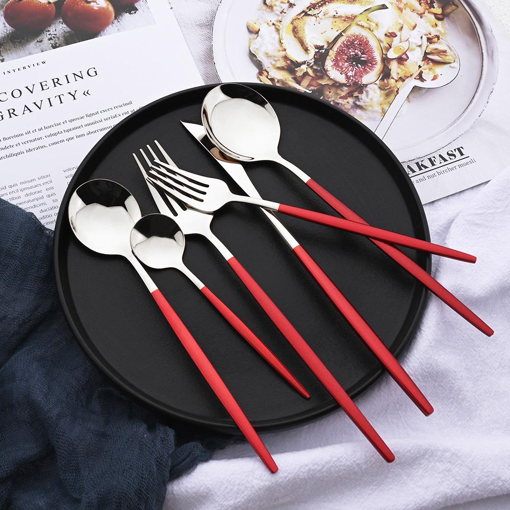 20 sztuk zachodnie czarne srebrne sztućce zestaw nóż widelec deserowy łyżeczka do herbaty zastawa stołowa ze stali nierdzewnej zestaw Party zestaw kuchenny