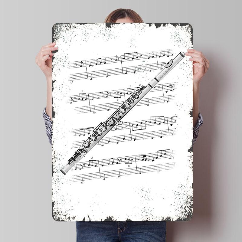 

Flute Music Notation Flutist Musician Tinplate Poster Customized Wall Art Vintage Retro Metal Signs for Apartment Decoration 7.9x11.8In(20x30cm)