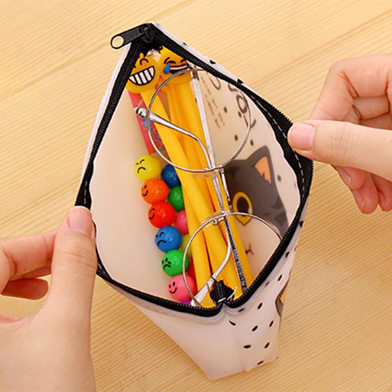 1 Pcs Kawaii Cartoon Cat Pu Pen Bags Student Stationery Gift School Learning Cute Zipper Pencil Case Supplies