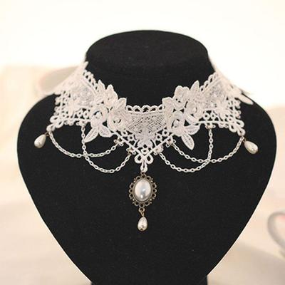 Fashion Tassel Imitation Pearl Wedding Bridal Lace Necklace Women Jewelry White Choker