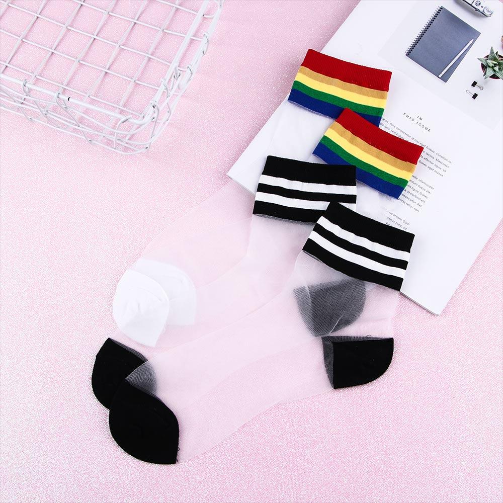 

Christmas Cute Thin Harajuku Glass Silk Women Rainbow Ankle Socks Short Socks Socks чёрный