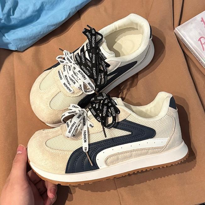 Scarpe da allenamento morale sportive comode con lacci e testa grande in abbinamento di colore, da donna, autunno e inverno, moda retrò versatile con fondo piatto traspirante casu