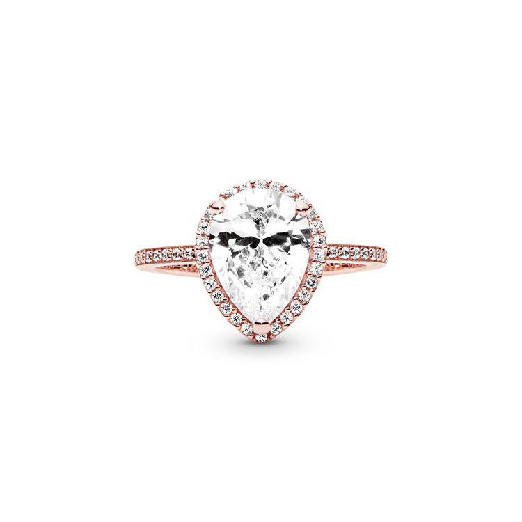 Pandora Sparkling Teardrop Shaped Halo Cubic Zirconia Ring Women ring Rose-Gold 186251CZ 48