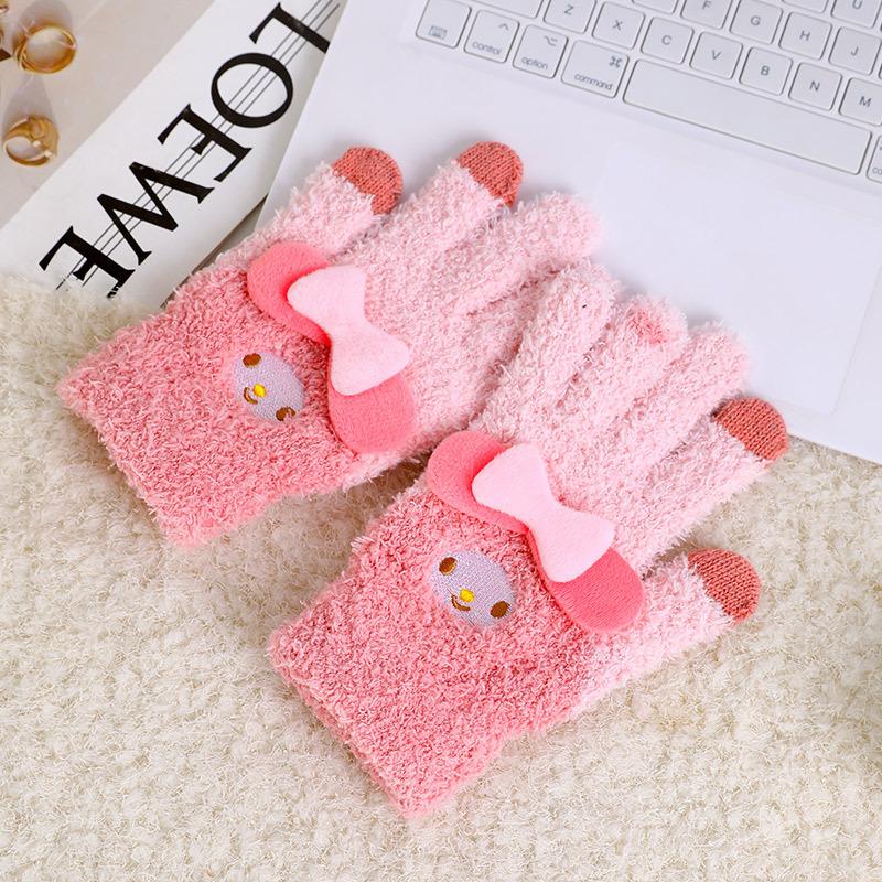 Cute Knitted Gloves Women Winter Thickened Warm Riding Electric Car Full Finger Students Writing Winter AY