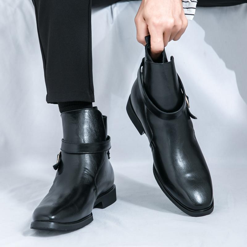 Nová Britská Značka Pánské Kotníkové Boty s Přezkou Pohodlné Špičaté Vysoké Podzimní Módní Univerzální Pánské Klasické Business Kotníkové Boty