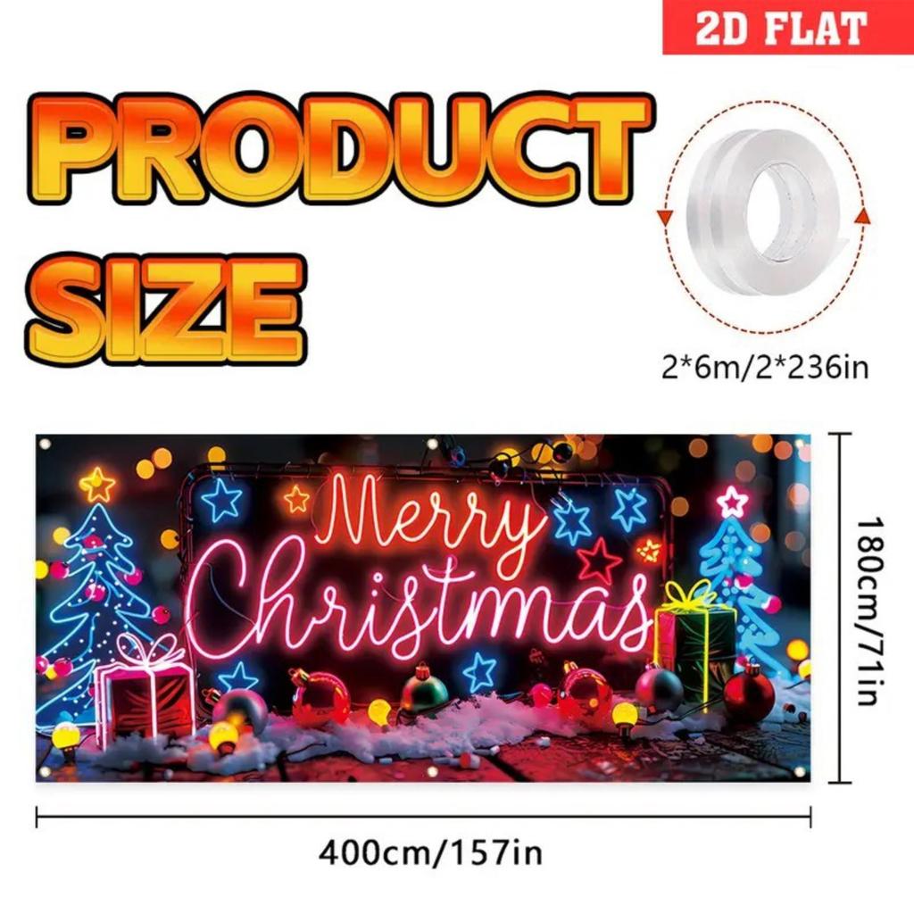 Christmas UV Fluorescent Garage Door Cover Banner Holiday Party Decoration