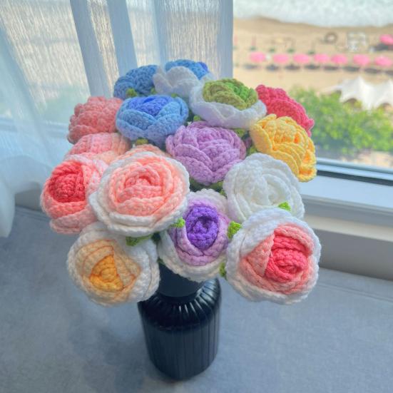 Simulated Flowers Handmade Scented Crochet Fake Flower with Steel Wire