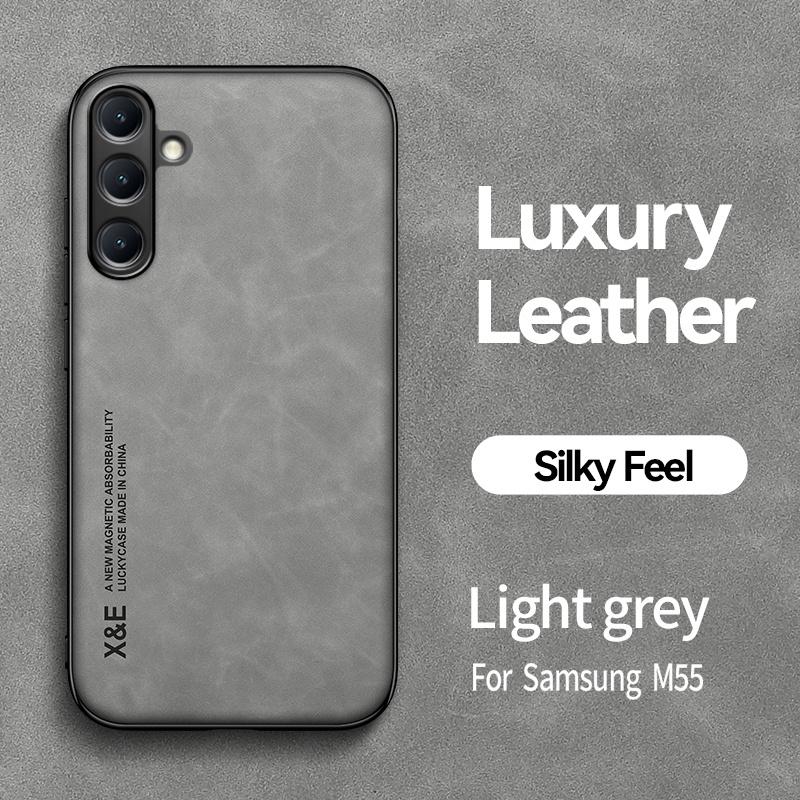 For Samsung M55 5G Case M556B 6.7" Car Holder Magnetic Leather Texture Phone Cases for Samsung Galaxy M15 5G M156B 6.5" Cover