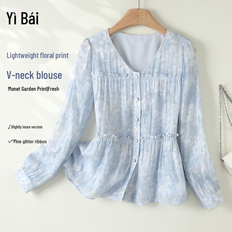Women s V-Neck Floral Print Loose Fit Blouse M