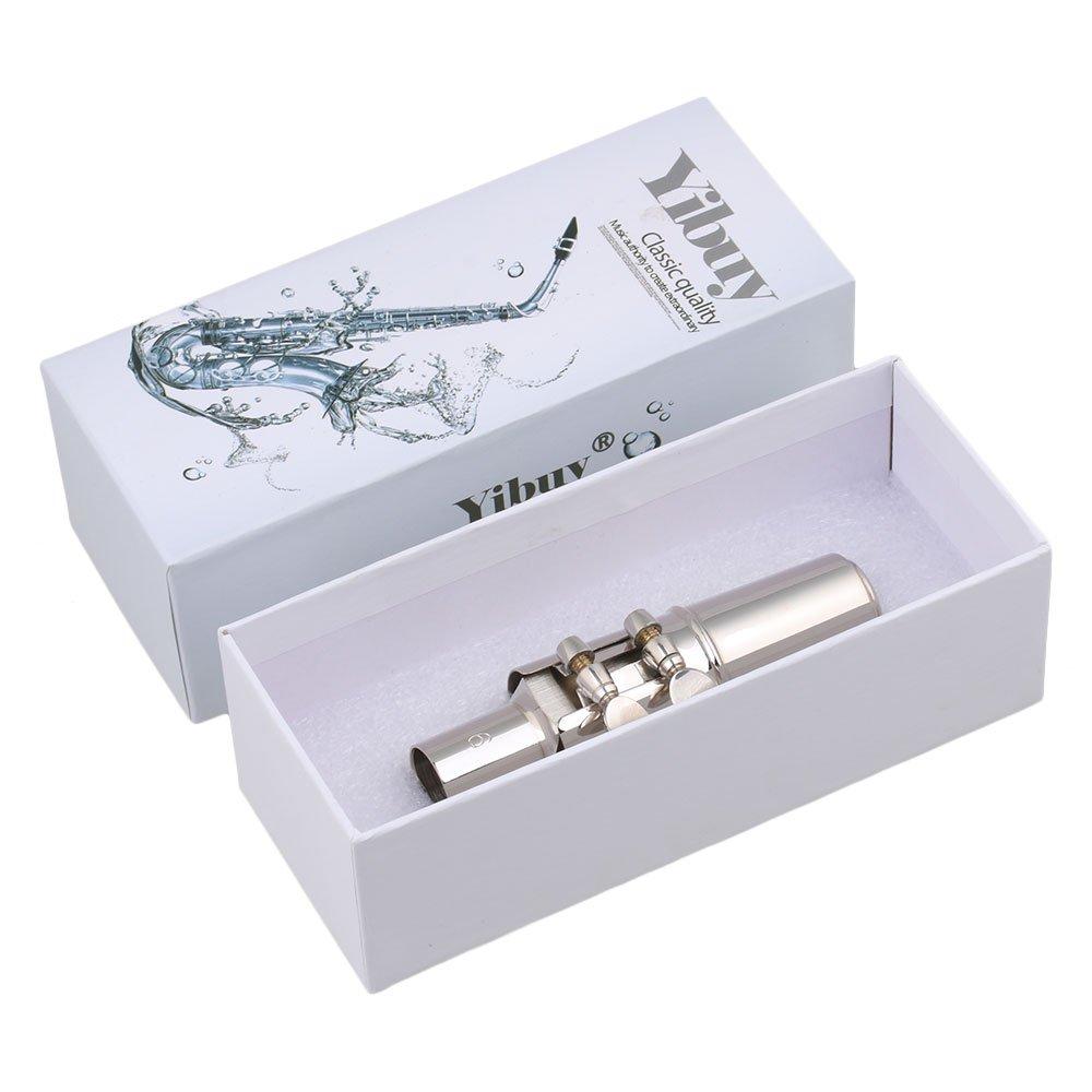 Yibuy Silver #6 Alto Saxophone Mouthpiece with Cap Ligature for E-flat Alto Saxophone