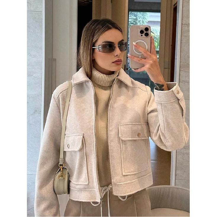 Women's Zipper Jacket Coat New Winter Long Sleeve Pocket Outerwear Coat Short Street Elegant Women's Jacket
