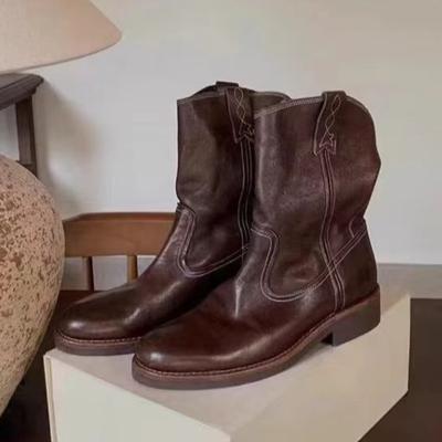 Damen Mid Heels Schnee Stiefeletten Gemütliche Leder Plüsch Schuhe Frau Retro Chelsea Chunky Schuhe Winter 2025 Trend Goth Botas Mujer