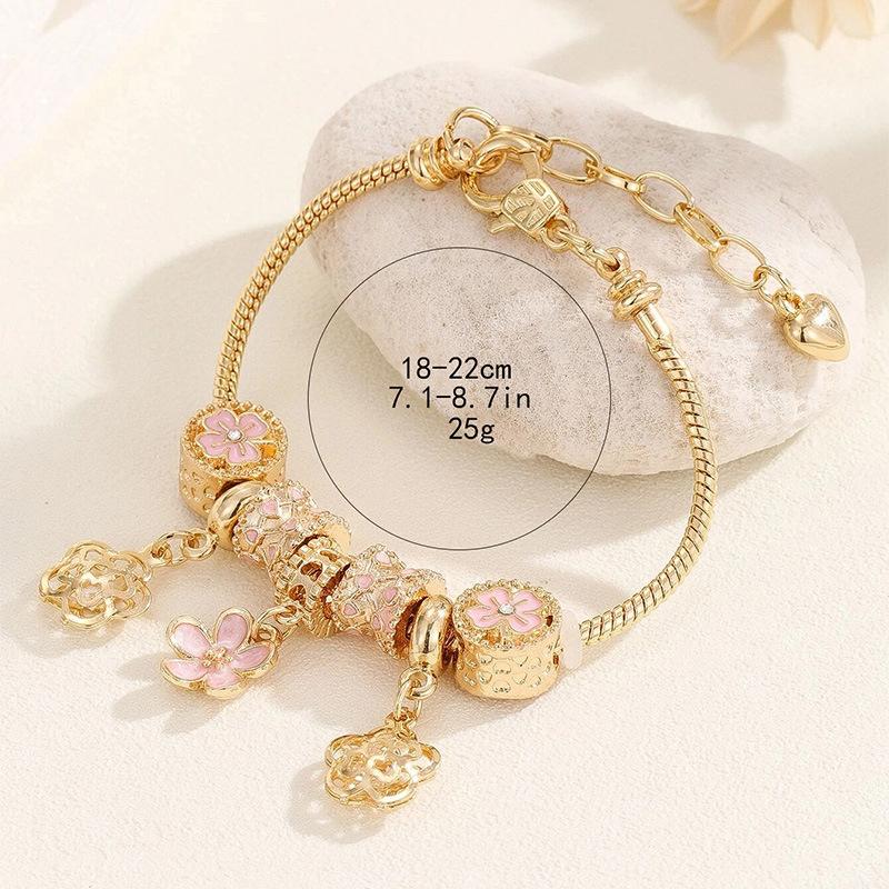 DIY Beaded Bracelet Making Kit with Sparkling Enamel Flower Charms and Metal Chain Accessories
