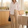 Lässige Damen-Hose mit weitem Bein und Taschen, Gerippte Strickhose in Farbe für Alltagsoutfits