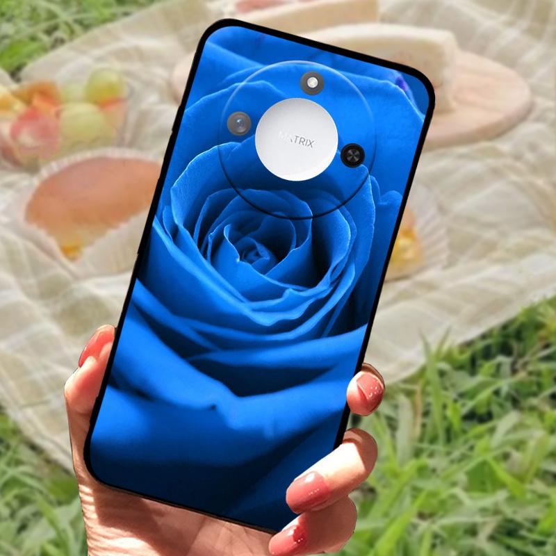 For Huawei Honor X60 Case Flowers Painted Cover Black Silicone Soft TPU Phone Case For Honor X60 Protective Shell Bumper