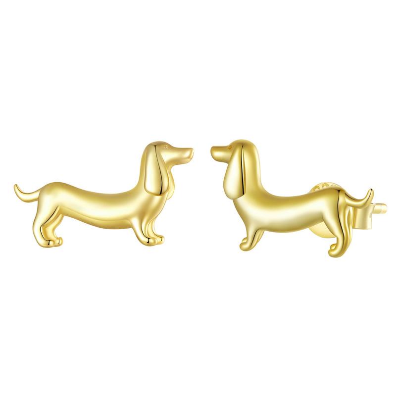 WOSTU 925 Sterling Silver Dachshund Pendant Necklace 18K Gold Pet Paw Chain Link Dog Charm Bracelets Earrings Ring For Pet Lover
