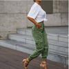 2021 New European and American Fashion Loose Multi-pockets Feet Cargo Pants Women Fj172