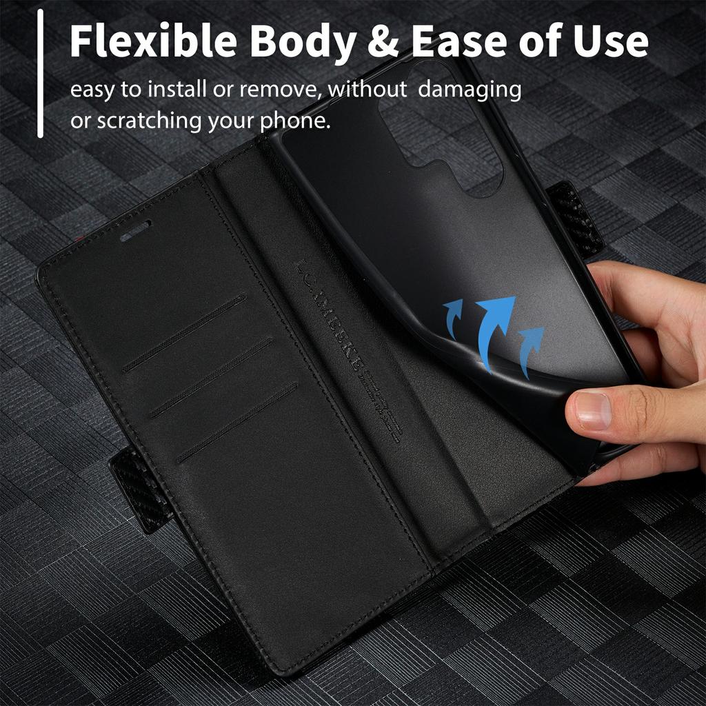 LC.IMEEKE For Samsung Galaxy S26 Ultra Wallet Case Carbon Fiber Texture Leather Phone Cover